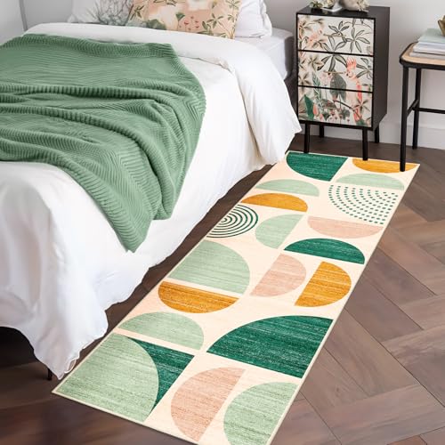 MUJOO Green Runner Rug Washable,2x6 Area Rugs Non Slip Modern Abstract - color: Green and Yellow, size: 2' x 6' (Rectangular)