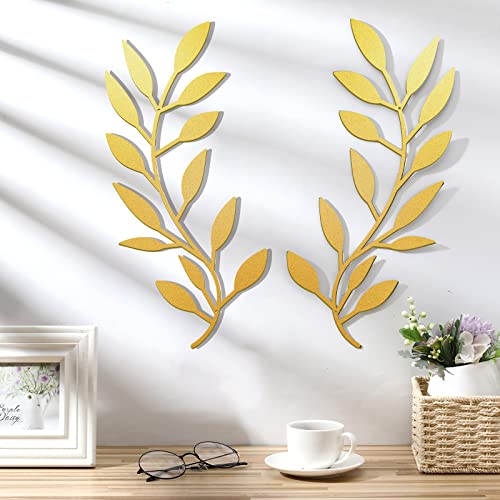 Zhengmy 2 Pcs Metal Leaf Wall Art Vine Branch Decor,Gold - color: Gold