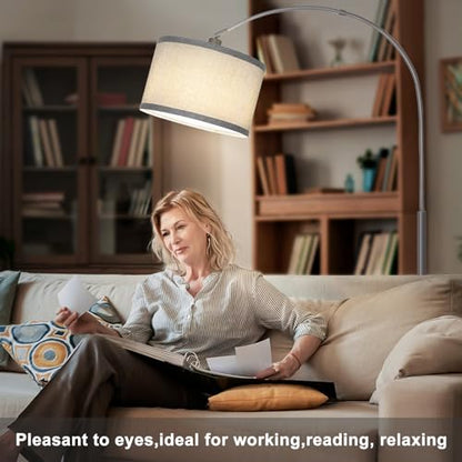 Arc Floor Lamp with Dimmer,Dimmable Floor Lamp with Gray Adjustable Shade - color: Metal Gray Base with Gray Shade