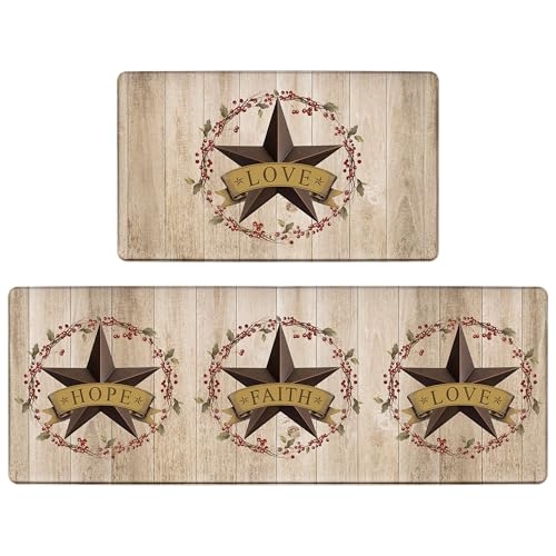 Western Kitchen Rugs Set of 2 Anti Fatigue Mats for Floor Brown Texas Star Rugs Rustic Farmhouse Kitchen Decor Non Skid Waterproof Comfort Standing Runner Mat for Sink Laundry Office - color: Brown
