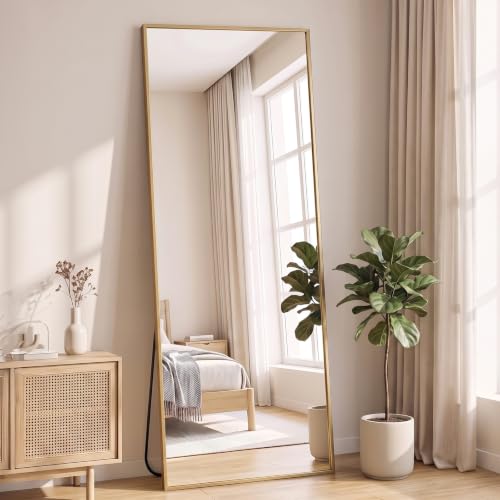 NEWBULIG Full Length Floor Mirror, Body Standing Wall Mirror - color: Gold-rect, size: 59"L x 16"W