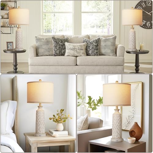 QiMH 26" Lamps for Bedroom, Farmhouse Table Lamp Set of 2, Off-White - color: Beige white