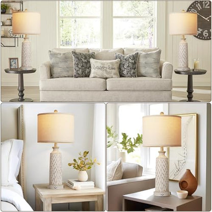 QiMH 26" Lamps for Bedroom, Farmhouse Table Lamp Set of 2, Off-White - color: Beige white