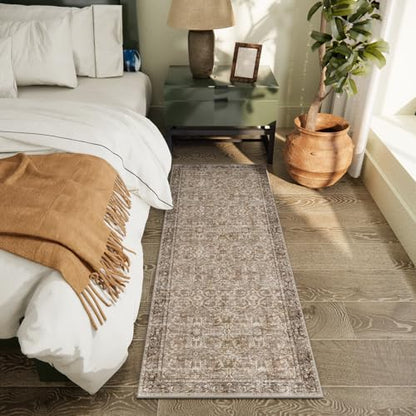 Machine Washable Hallway Runner Rug: 2'x6' Kitchen Rugs - color: Brown/Camel/Multi, size: 2' x 6' (Rectangular)
