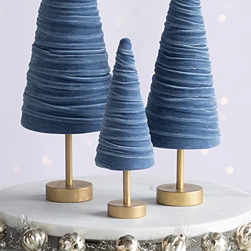 Slate Blue Pedestal Velvet Trees Set of 3, Artisan Mantel Accent, Boy Nursery, Valentine Tree Tabletop, Winter Table Centerpiece, Modern Shelf Decor (Slate Blue) - color: Slate Blue