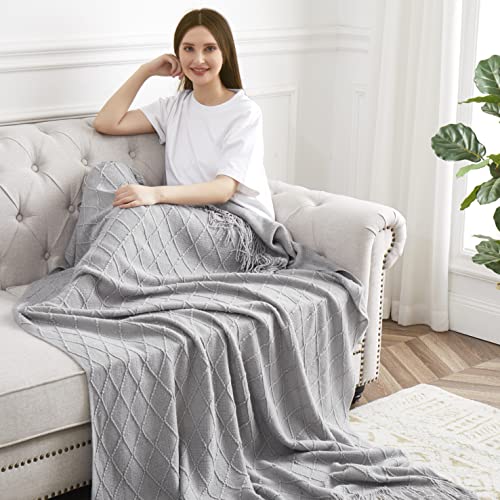 Acrylic Knitted Throw Blanket, Grey, 50 x 60 Inches - color: Grey
