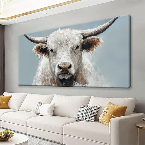 Suconvng Highland Cow Wall Art For Living Room Animal Canvas Art Wall Decor Print Rustic Farmhouse Cow Picture Cattle Painting Prints Artwork Picture For Bedroom Home Wall Decor 24x48 Inch - color: ZXJ9F, size: 48"L x 24"W