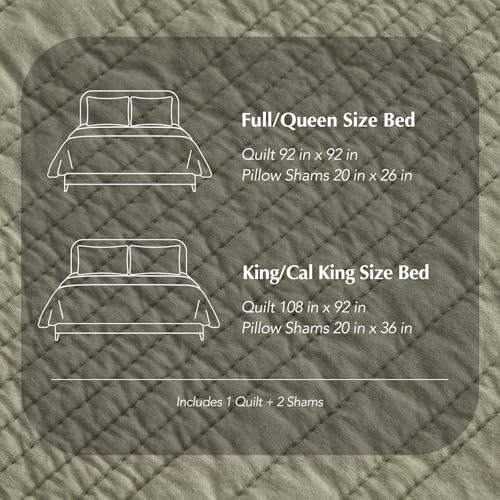 EVERGRACEHOME 100% Cotton Modern Lines Quilt Set King Size, Light Sage - color: Light Sage, size: King (108" X 92")