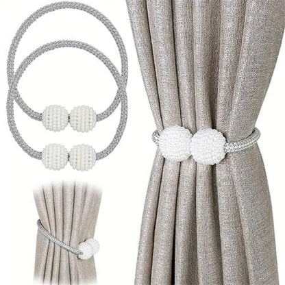 Magnetic Curtain Tiebacks with Pearl Accent, Simple Elegant Curtain Holdbacks for Home Window Drapery(2 Silver) - color: 2 Silver