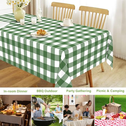 Mulbozy 2 Pcs Sage Green Gingham Tablecloth, Plastic Table Cloth Disposable - color: Checkered-sage Green, size: 54" X 108" Rectangle