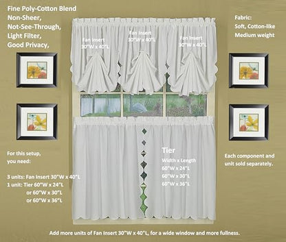 Today's Curtain, Orleans Scallop Curtain, White 24" Tier Pair, 60" W x 24" L, White - color: White, size: 60"W x 24"L (Pack of 1)