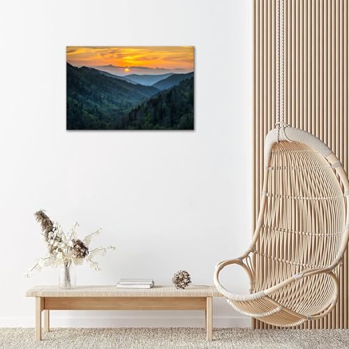 SKASNFAI Nature Landscape Canvas Wall Art Great Smoky Mountains Blue Ridge Mountains Wall Decor Forest Sunrise Pictures Framed for Living Room Bedroom (12x16 inch) - color: Forest 07, size: 12"L x 16"W