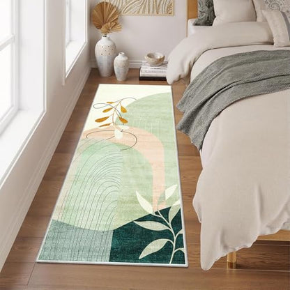 MUJOO Washable Runner Rug 2x6 Area Rug Non Slip Mid Century Modern - color: Green（modern）, size: 2' x 6' (Rectangular)