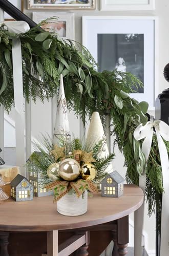 Hollyone Small Christmas Table Centerpiece 10' Artificial Mini Tabletop Christmas Potted Plant with Gold Ball Ornaments for Home Office Arrangement Centerpieces Indoor - color: Style 3