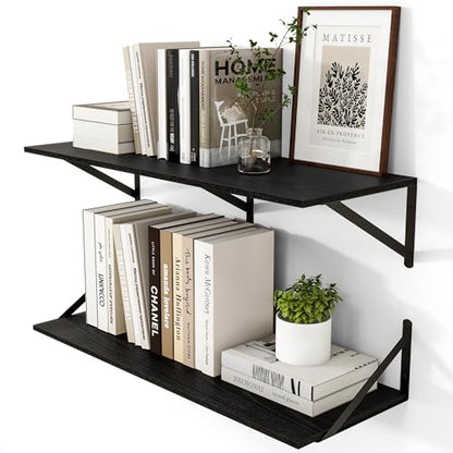 Heimlove 32W x 12D Deep Floating Shelves Set of 2 Black - color: Black With Black Metal Bracket, size: 32Wx12Dx5.8H
