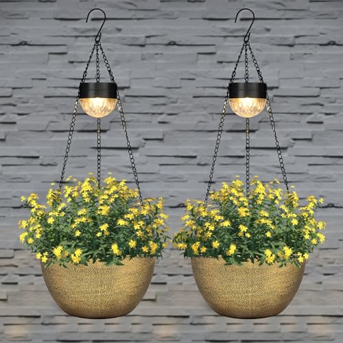 BAYN 2 Packs Solar Hanging Basket Planters for Plants Outdoor - color: Copper