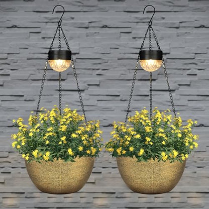 BAYN 2 Packs Solar Hanging Basket Planters for Plants Outdoor - color: Copper