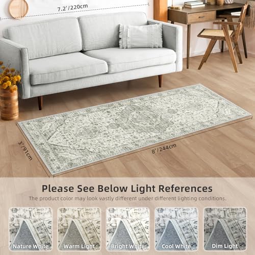 Deerly 3x8 Runner Rug Non Slip - Kitchen Washable Rug Runner with Non-Shedding, Boho Runners for Hallways Distressed Carpet Bedroom Border Cream - color: Border Cream, size: 3'x8'