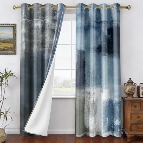 Dusty Blue Abstract Curtains for Living Room Bedroom, 52W x 108L, 2 Panels - color: Blue Grey, size: 52"W x 108"L (Pack of 2)