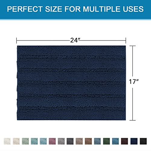 H.VERSAILTEX Bathroom Rugs Bath Rugs for Bathroom Non Slip Bath Mats Extra Thick Chenille Striped Rug 17" x 24" Absorbent Soft Shaggy Washable Dry Fast Bath Mats for Bath Room Floor - Navy - color: Navy, size: 17" x 24"