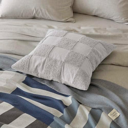 Double Stitch 100% Cotton Boho Checkered Throw Pillow Covers, Winter Sky - color: Winter Sky, size: 20" x 20" (Pack of 2)