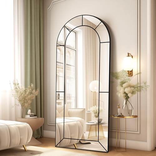 Delma Arched Window Pane Full Length Mirror, 22"x56", Black, Window Mirror - size: 56"L x 22"W