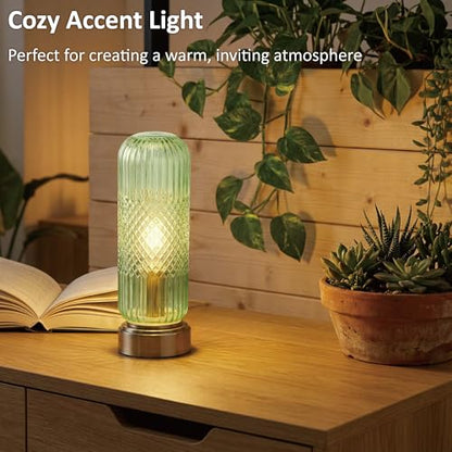 Buruis 11.6" Touch Dimmable Table Lamp with Ribbed Glass Shade, Light Green - color: Light Green