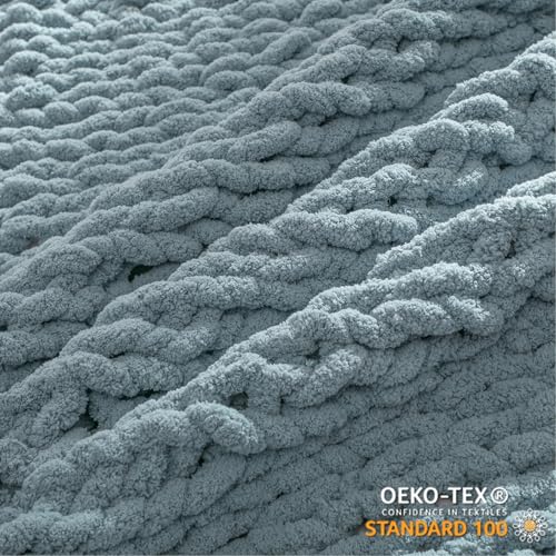 WESHIONGOO Chunky Knit Blanket Throw for Couch Bed 51"×63" Dusty Blue - color: Dusty Blue, size: 51"x63"(Large Size Throw)