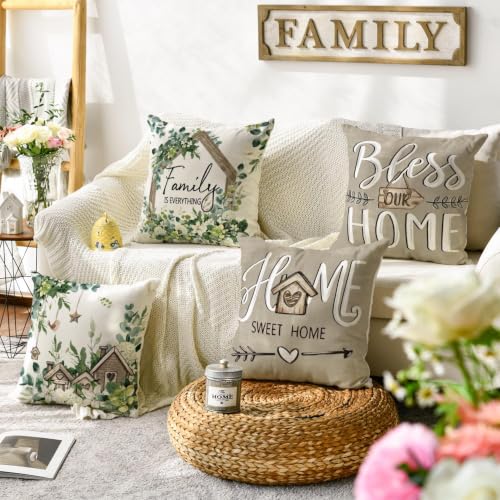 AVOIN colorlife Spring Floral Eucalyptus Pillow Covers 18x18 Inch Set of 4 - size: 18" x 18" (Pack of 4)