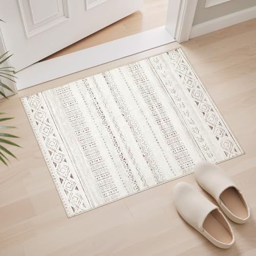 cotiled Washable 2x3 Entryway Rugs: Boho Moroccan Soft Small Rug - color: Light Brown/Cream, size: 2' x 3' (Rectangular)