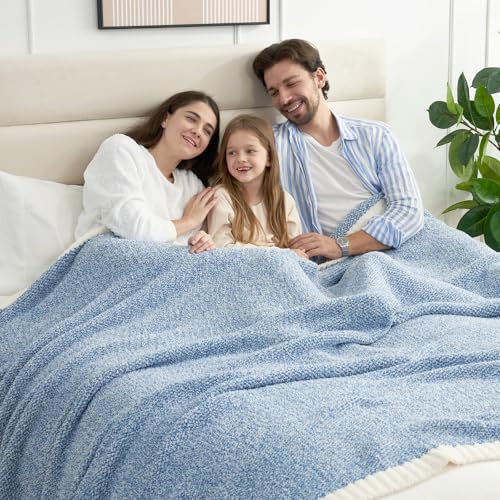 Snuggle Sac Queen Size Bed Blanket Heather Blue, Reversible Super Soft Microfiber Blankets Warm Cozy Knit Fuzzy Plush Bed Blankets, Blue, Queen 90x90 - color: Heather Blue, size: Queen (90"x90")