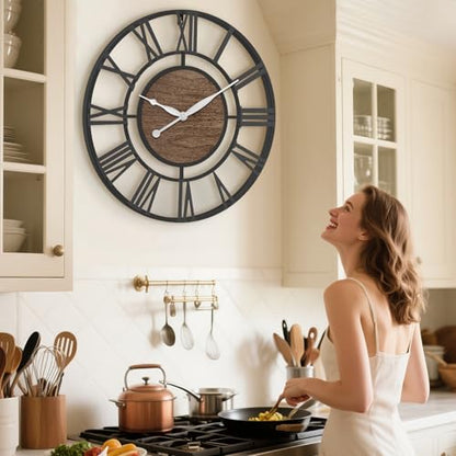 Pytha Sight 24 Inch Walnut Roman Numerals Large Wall Clocks for Living Room - color: Black Walnut, size: 24 Inch