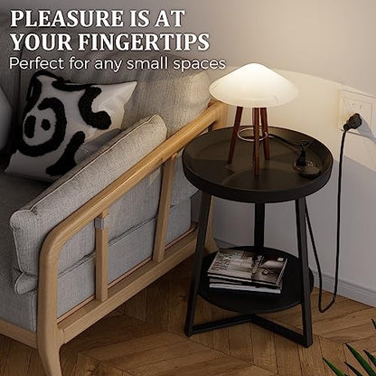 Gadroad Round End Table with Charging Station, Black - color: Black, size: 15.75"D x 15.75"W x 23"H (with Charging Station)