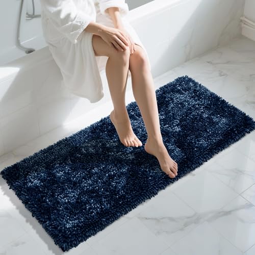 Yimobra Long Bathroom Rugs Runner 55x24 Inch, Extra Thick Soft Absorbent Chenille Bath Mat, Non Slip Machine Washable, Quick Dry Bath Rugs for Bathroom Floor, Tub and Shower, Blue - color: Blue, size: 55" X 24"