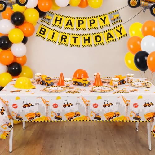 3 Pack Plastic Construction Tablecloths, Disposable Birthday Tablecloth - color: Construction