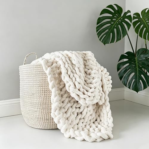 Soft Chunky Knit Throw Blanket for Couch, Cozy Warm Knitted Blankets - color: Beige, size: 40\"x40\"(Small SizeThrow)