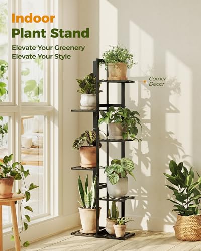 Bamworld Bamboo Plant Stand Indoor 6 Tiered Plant Shelf, Black 48 Inch - color: Black