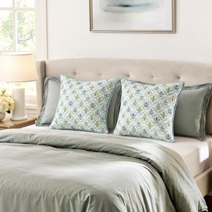 MIULEE Floral Throw Pillow Covers 18x18 Set of 2, Light Blue - color: Light Blue, size: 18" x 18" (Pack of 2)