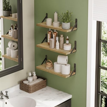 YGEOMER 16.5 Inch Floating Wall Shelves, Light Carbonized Brown, Set of 6 - color: Rustic Brown, size: 16.5 x 6.1 x 0.59 inches