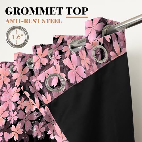 Pink Cherry Blossom Blackout Curtains for Bedroom 2 Panels 45" L x 29" W - color: Black & Pink, size: 29"W x 45"L (Pack of 2)