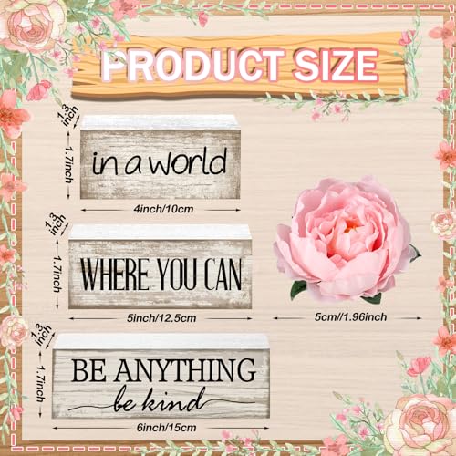 Yuntau 4 Pcs Farmhouse Tiered Tray Decor, Be Kind Block Sign with Flower - style: Flower