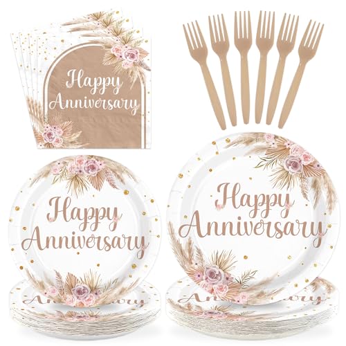 96Pcs Boho Bohemia Happy Anniversary Party Decorations, Serves 24 - style: Bohemian Wedding Plates