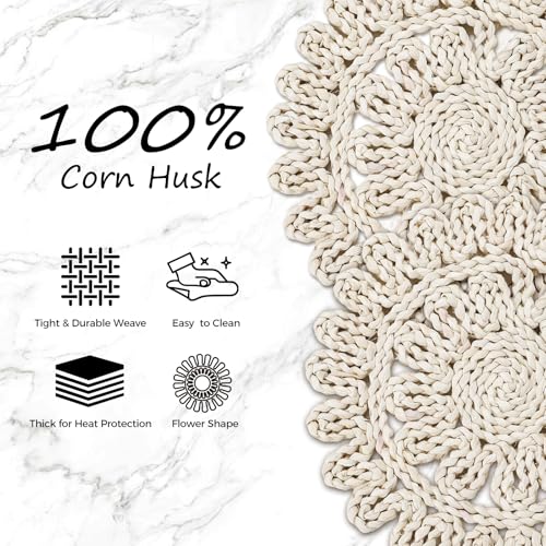 13" Round Woven Placemats Set, Wicker Chargers for Dinner Plates, Heat Resistant Corn Husk Place Mats, Boho Rattan Plate Chargers for Dining Table Decor, Family Gatherings & Holiday Entertaining