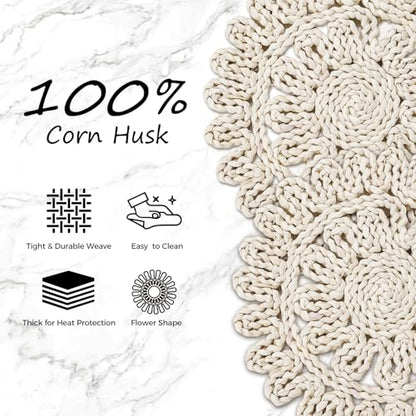 13" Round Woven Placemats Set, Wicker Chargers for Dinner Plates, Heat Resistant Corn Husk Place Mats, Boho Rattan Plate Chargers for Dining Table Decor, Family Gatherings & Holiday Entertaining