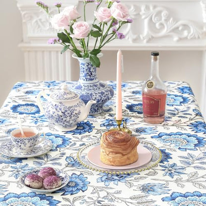ISAENNE Designer French Linen Rectangular Tablecloth,102"x63"-Blanch - color: Blanch, size: 102" x 63" (Rectangular)