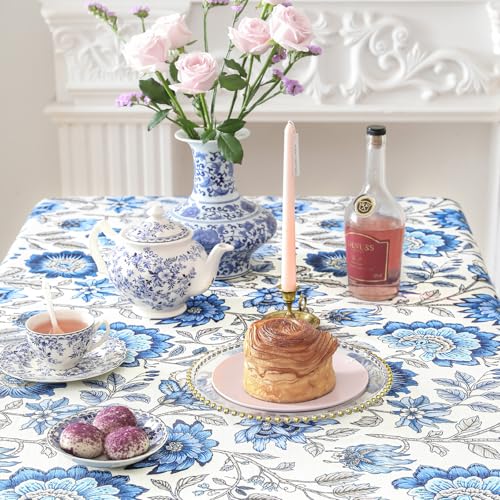 ISAENNE Designer French Linen Rectangular Tablecloth,79"x55"-Blanch - color: Blanch, size: 79" x 55" (Rectangular)