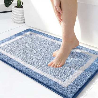 OLANLY Small Bathroom Rugs 24x16, Soft Absorbent Microfiber Bath Rugs, Blue - color: Blue and White, size: 24" X 16"