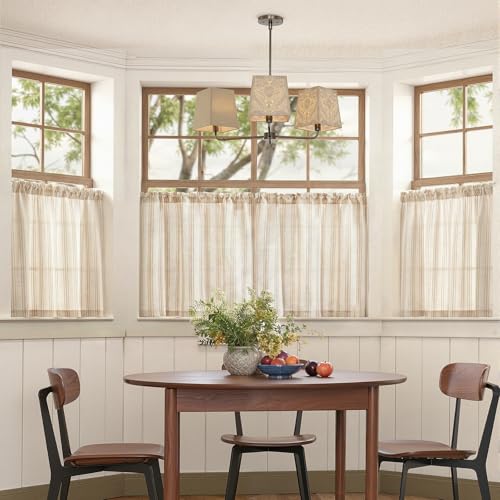 jinchan Linen Striped Tier Curtains for Kitchen Windows Farmhouse - color: Striped Tan | on Beige, size: 26"W x 24"L (Pack of 2)