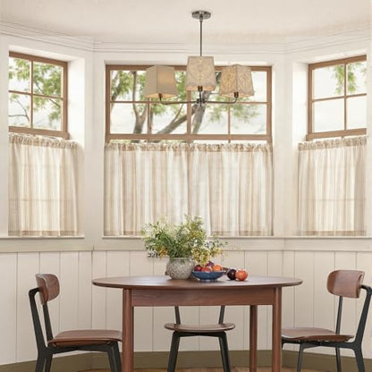jinchan Linen Striped Tier Curtains for Kitchen Windows Farmhouse - color: Striped Tan | on Beige, size: 26"W x 24"L (Pack of 2)