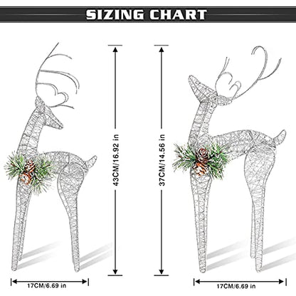 2pc Set White Pinecone Rattan Silver Thread String Christmas Reindeer Figurine Table Desk Decorations Glittering Xmas Holiday Party Supply - color: Silver